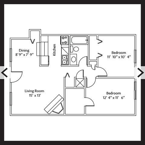 2 Bedroom 1 Bath 817 SF
