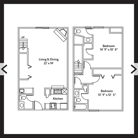 2 Bedroom 2.5 Bath 1,165 SF